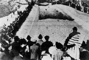 Photo from November 5, 1913 of L.A. Aqueduct with first water pouring down