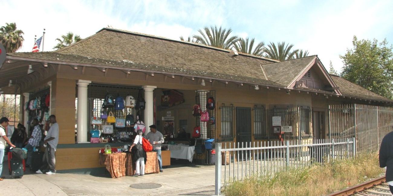 Watts Customer Service Center, housed within the historic Watts Pacific Electric Railway station. Exterior Waiting Area (gift shop)