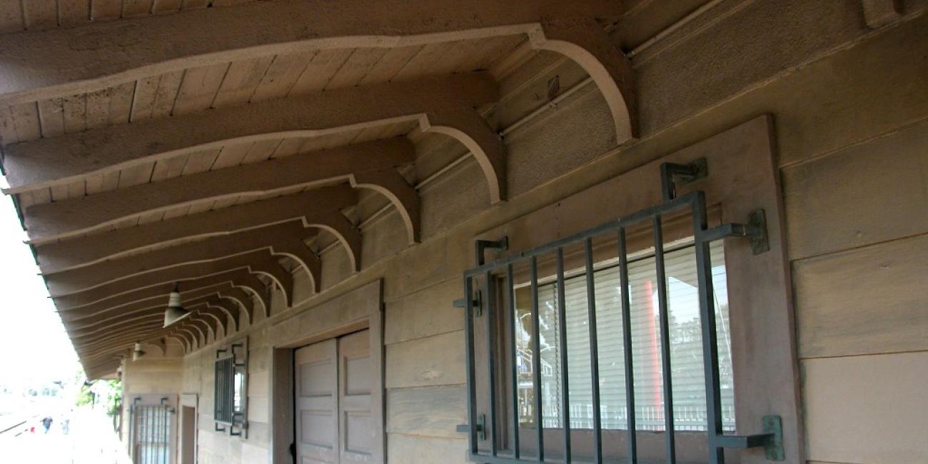 Watts Customer Service Center, housed within the historic Watts Pacific Electric Railway station. Window and Eave Detail