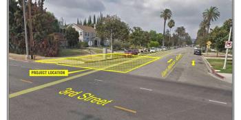 Image of Van Ness and 3rd Street intersection with project location superimposed upon it.